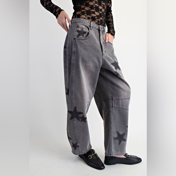 easel Denim - Easel “Stargazer Barrels” Baggy Barrel Jeans | Black Denim